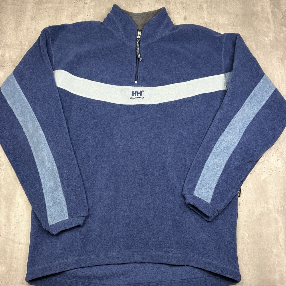 Vtg Helly Hansen Quarter 1/4 Zip Pullover Fleece Jacket Blue Men's L Sweater